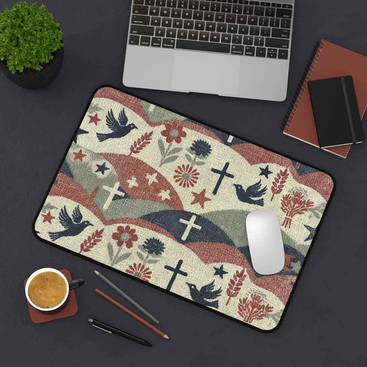 Doves And Wheat Pattern Desk Pad
