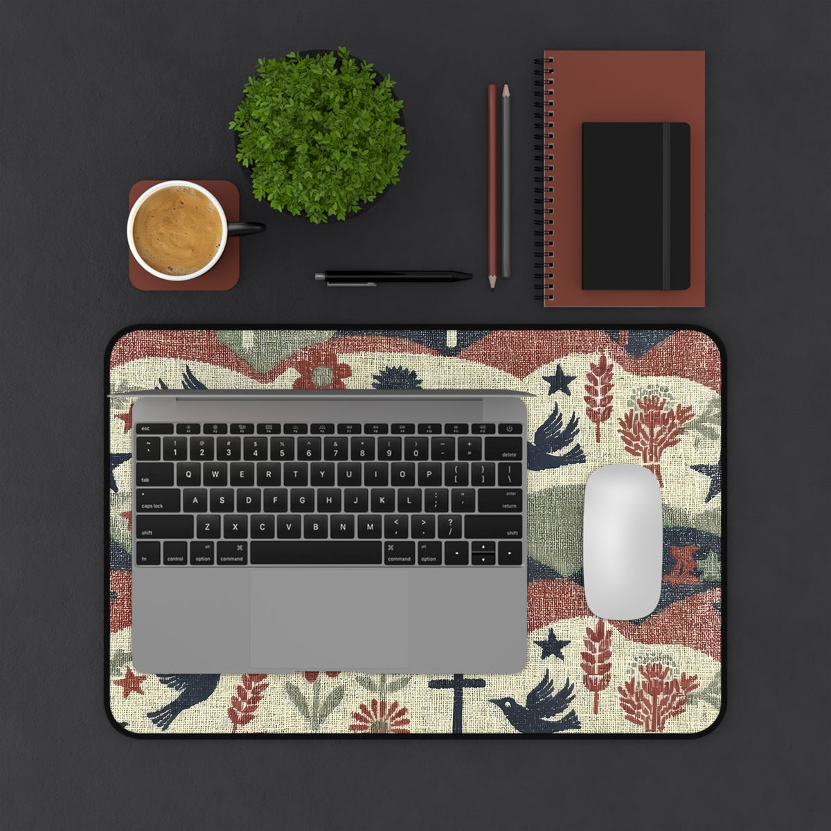 Doves And Wheat Pattern Desk Pad